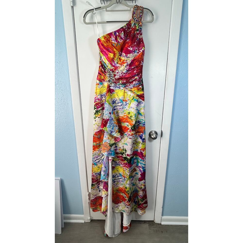 Night Moves Formal Dress Size 2 Rainbow Watercolor Rhinestones Prom Hoco